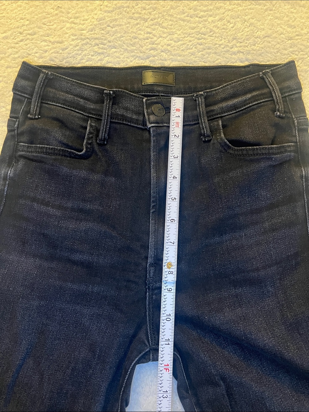 MOTHER Hustler Ankle Fray Crop Flare High Rise Washed Black Jeans 29 - Picture 4 of 14